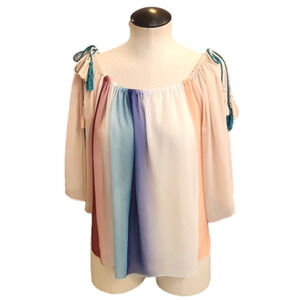 WOMENS Forever 21 sheer rainbow top with tassels Size Small.